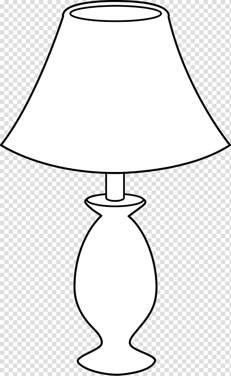 Simple line drawing of a classic table lamp with conical shade and curved base.