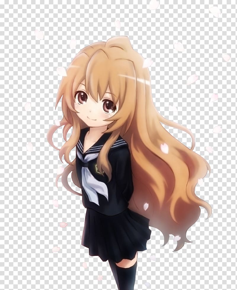 Anime girl with long blonde hair in a sailor uniform, surrounded by falling cherry blossom petals.