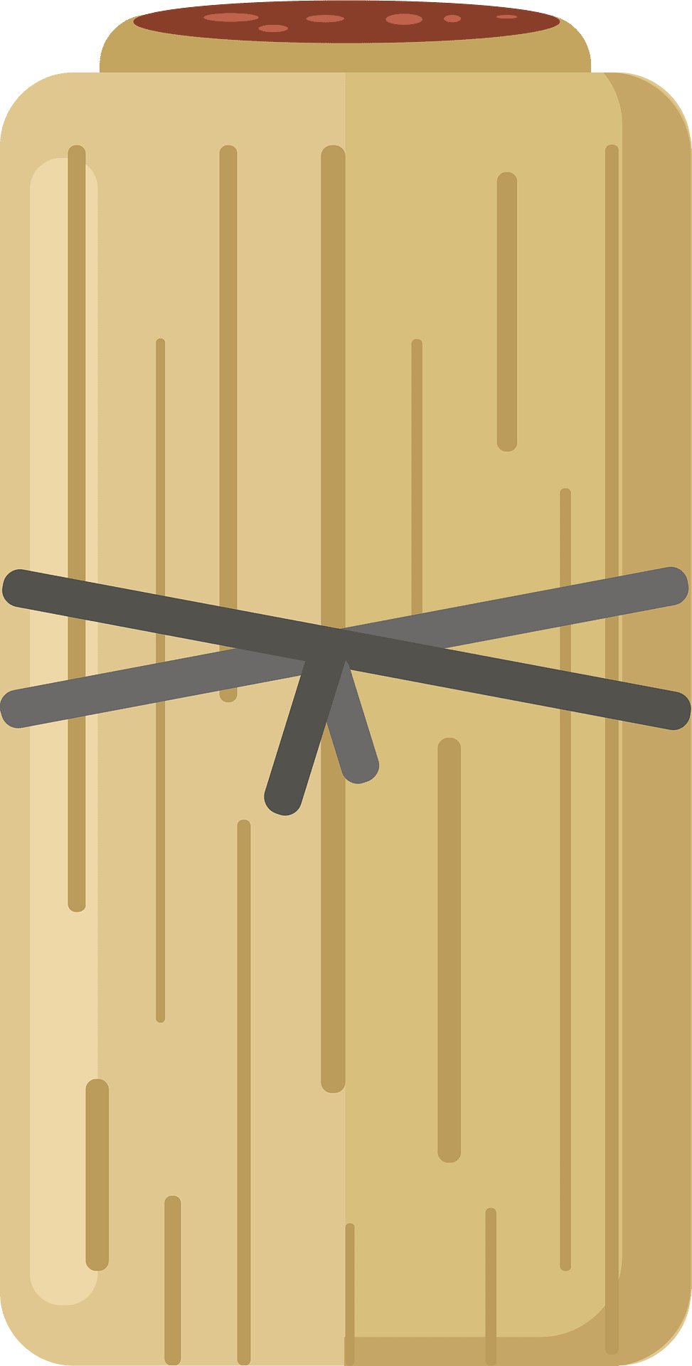 Illustration of a wooden salt shaker with crossed gray utensils in front, stylized flat design.