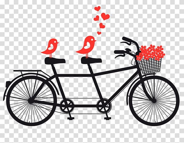 Romantic Tandem Bicycle Illustration with Birds and Flowers