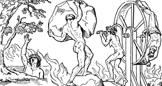 A Picture Of Tantalus, Sisyphus, And Ixion, Vintage Line Drawing 