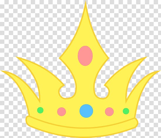 Golden cartoon crown with colorful gemstones on transparent background.