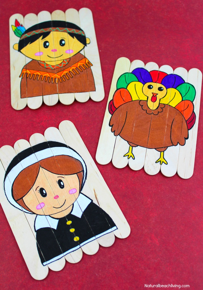 DIY Thanksgiving Popsicle Stick Puzzles for Kids - Printable & Craft Activity