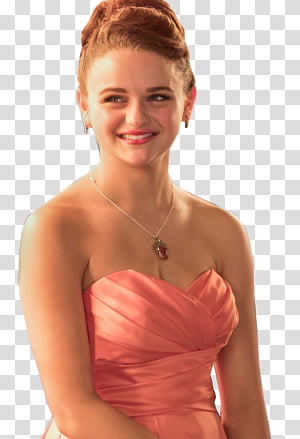 Elegant Woman in Coral Dress - High-Quality PNG Portrait