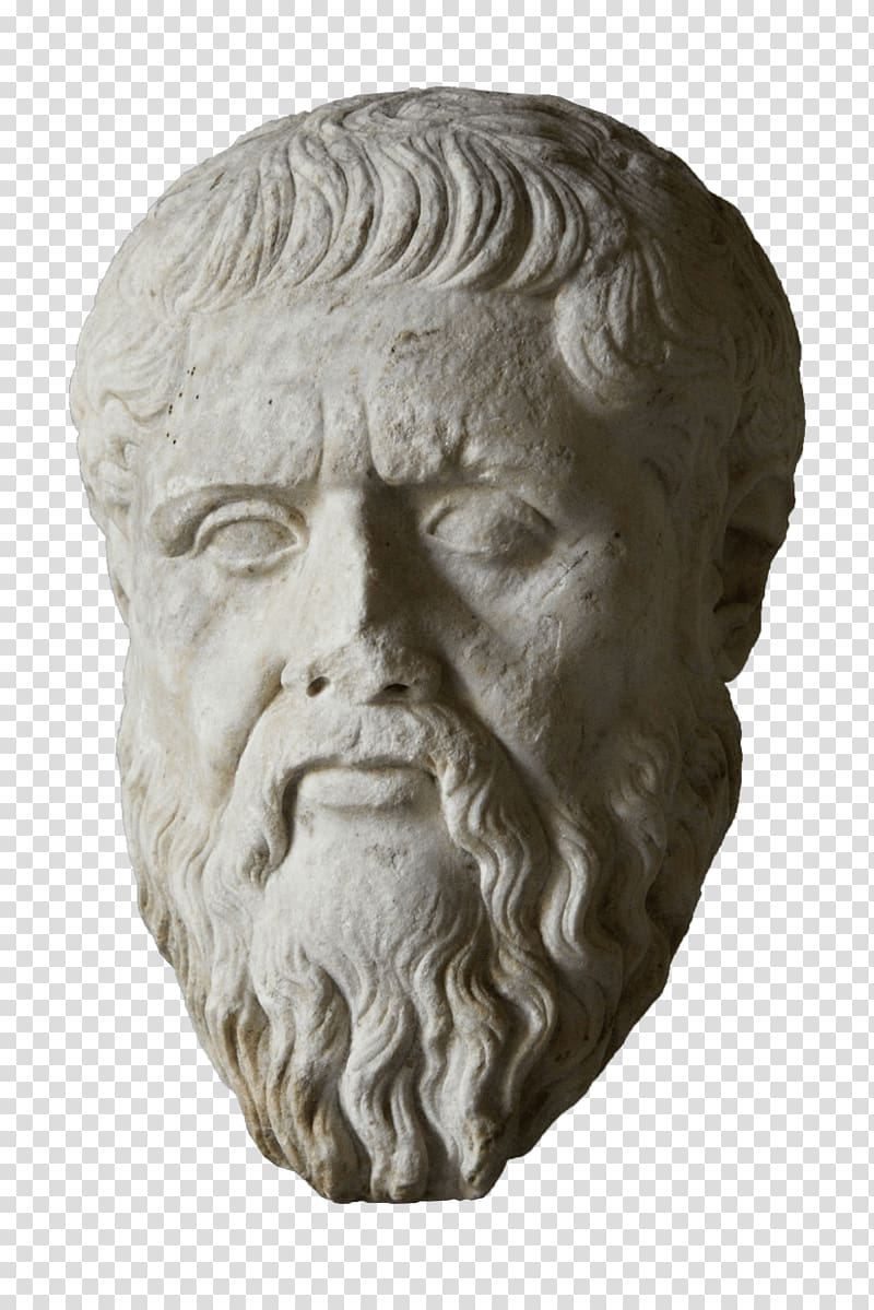 Ancient marble bust of a bearded philosopher with wavy hair and serene expression, likely representing Plato or Socrates.