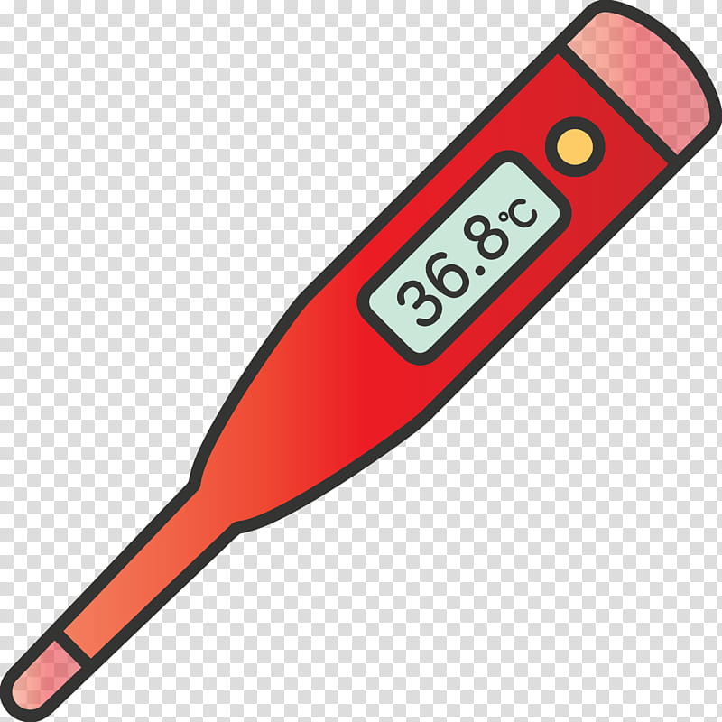 Red digital thermometer displaying 36.8°C on a transparent background