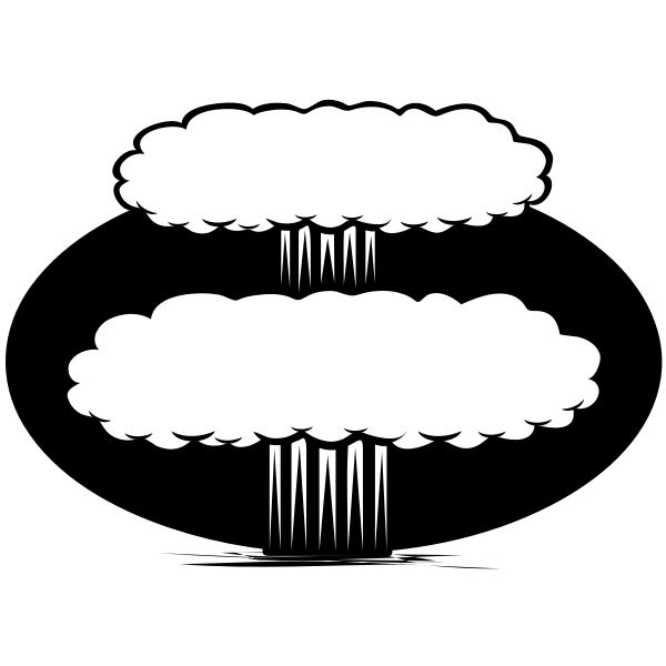 Two stylized white clouds with rain falling from both, set against a black background.