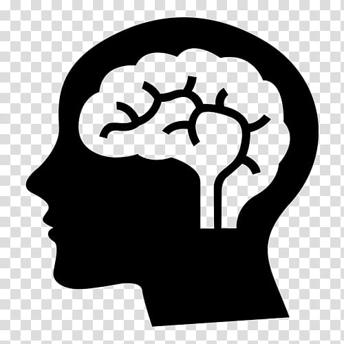 Silhouette of a human head in profile with a visible brain illustration inside, symbolizing cognition or mental processes.