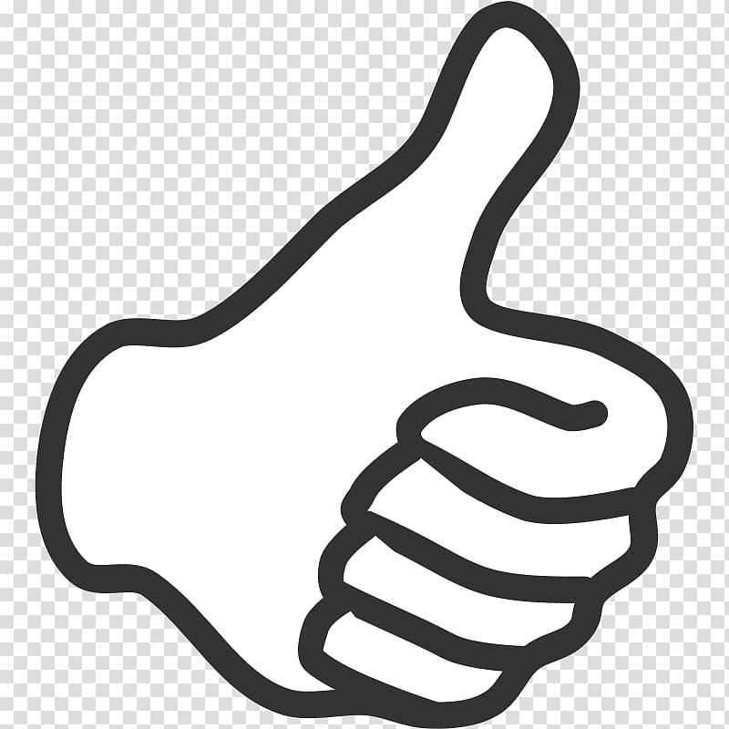Black and white line drawing of a hand giving a thumbs-up gesture on transparent background.