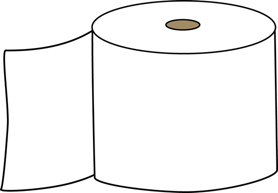 A simple line drawing of a white roll of toilet paper with a sheet unrolled to the left and a brown cardboard core.