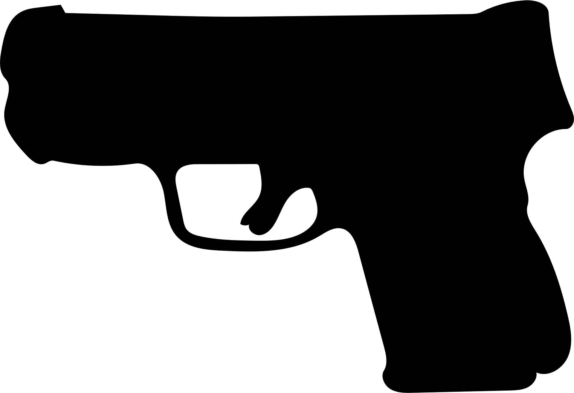 Black silhouette of a semi-automatic handgun on olive green background.
