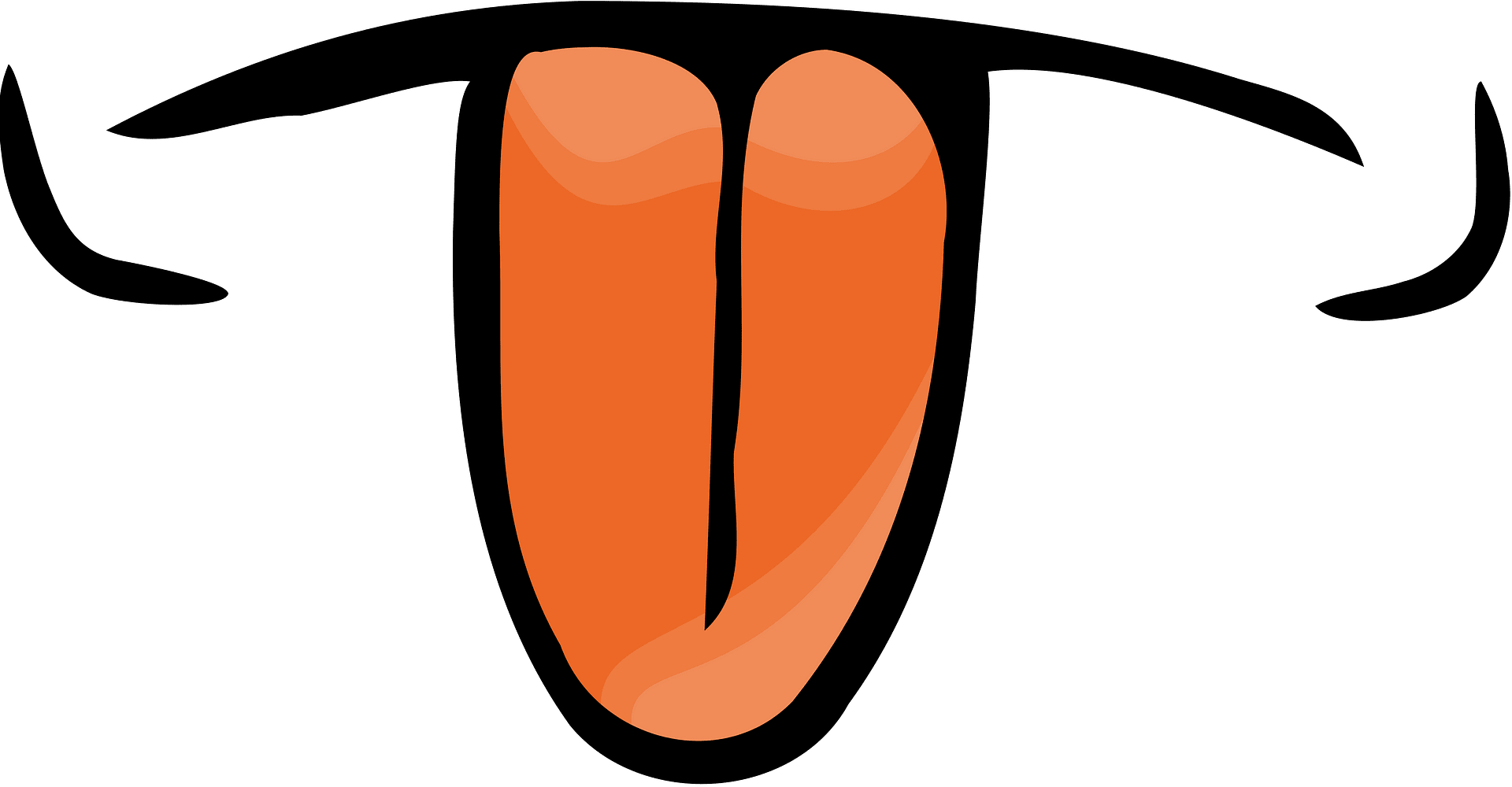 Stylized orange tongue with black outline and green background, cartoonish and expressive.