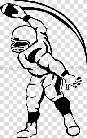 Black-and-white vector illustration of a football quarterback mid-throw, wearing full gear and helmet.