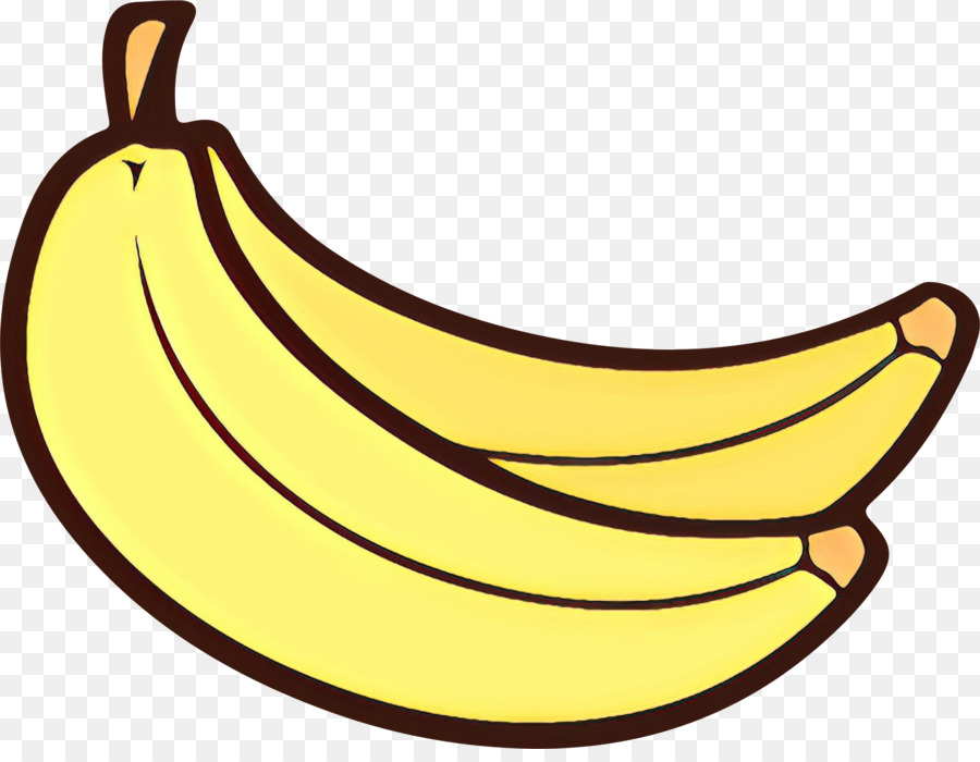 Three yellow bananas in a bunch with brown outlines on transparent background.