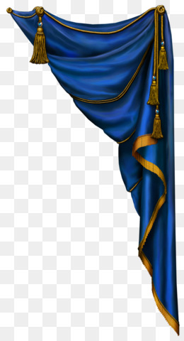 Royal Blue Satin Curtain with Gold Trim - Premium Decorative Clipart