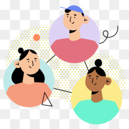 Three diverse people connected in a collaborative network illustration.