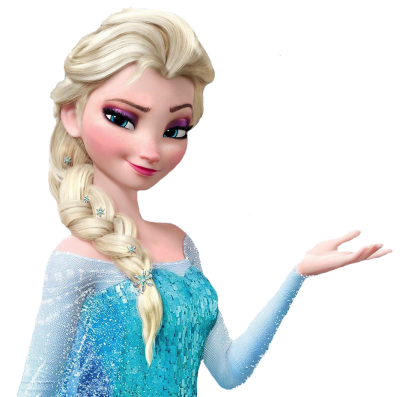 Elsa from Frozen in her iconic blue ice gown, extending her hand with magical snowflakes.