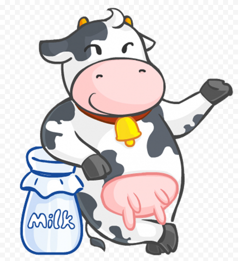 Cute Cartoon Cow with Milk Jar - Free Illustration for Dairy Themes
