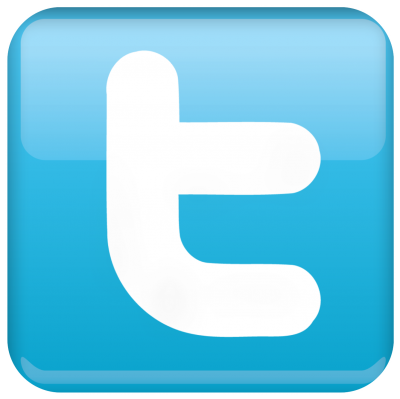 Twitter logo icon - white lowercase 't' on a glossy blue square background.