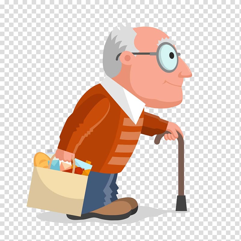 Senior Man Grocery Shopping - Illustration for Aging, Independence & Daily Life