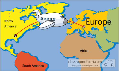 Airplane Travel Between North America and Europe - Educational Map