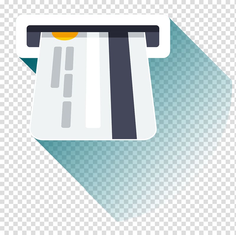 Credit card being inserted into an ATM slot, flat design illustration with long shadow.