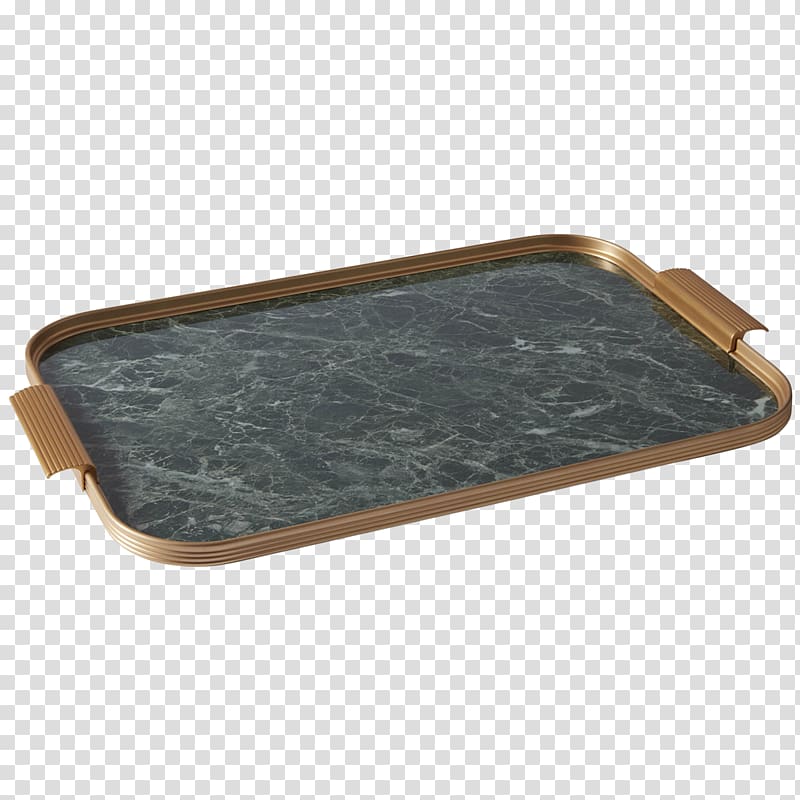 Elegant rectangular tray with green marble surface and gold-toned ribbed metal frame and handles.