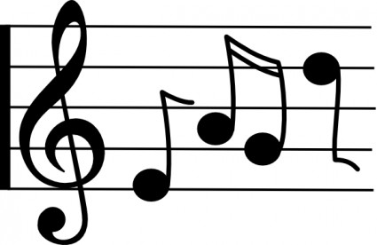 Black-and-white musical staff with treble clef and four notes: eighth, quarter, eighth, and quarter rest.