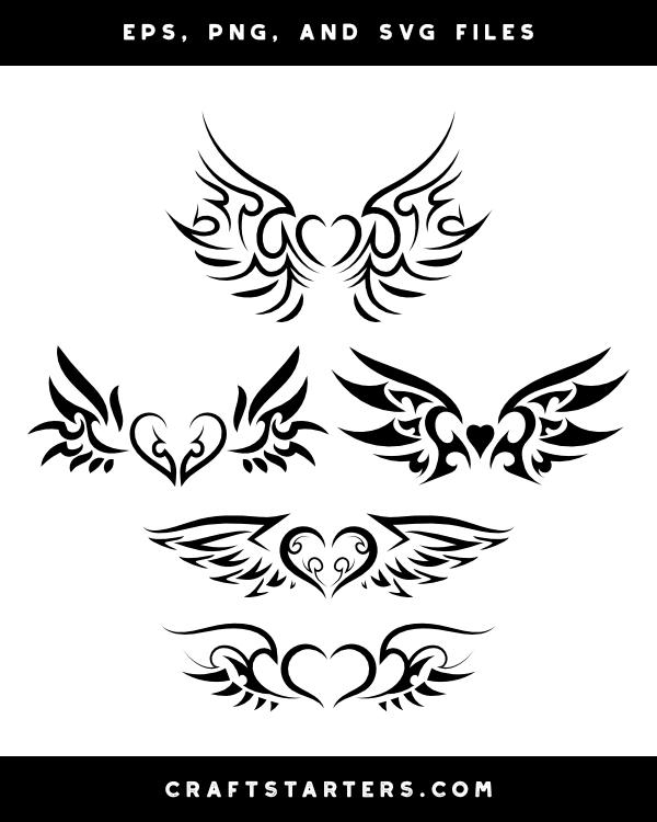 Tribal Winged Heart Tattoo Designs - Downloadable Vector & Raster Files