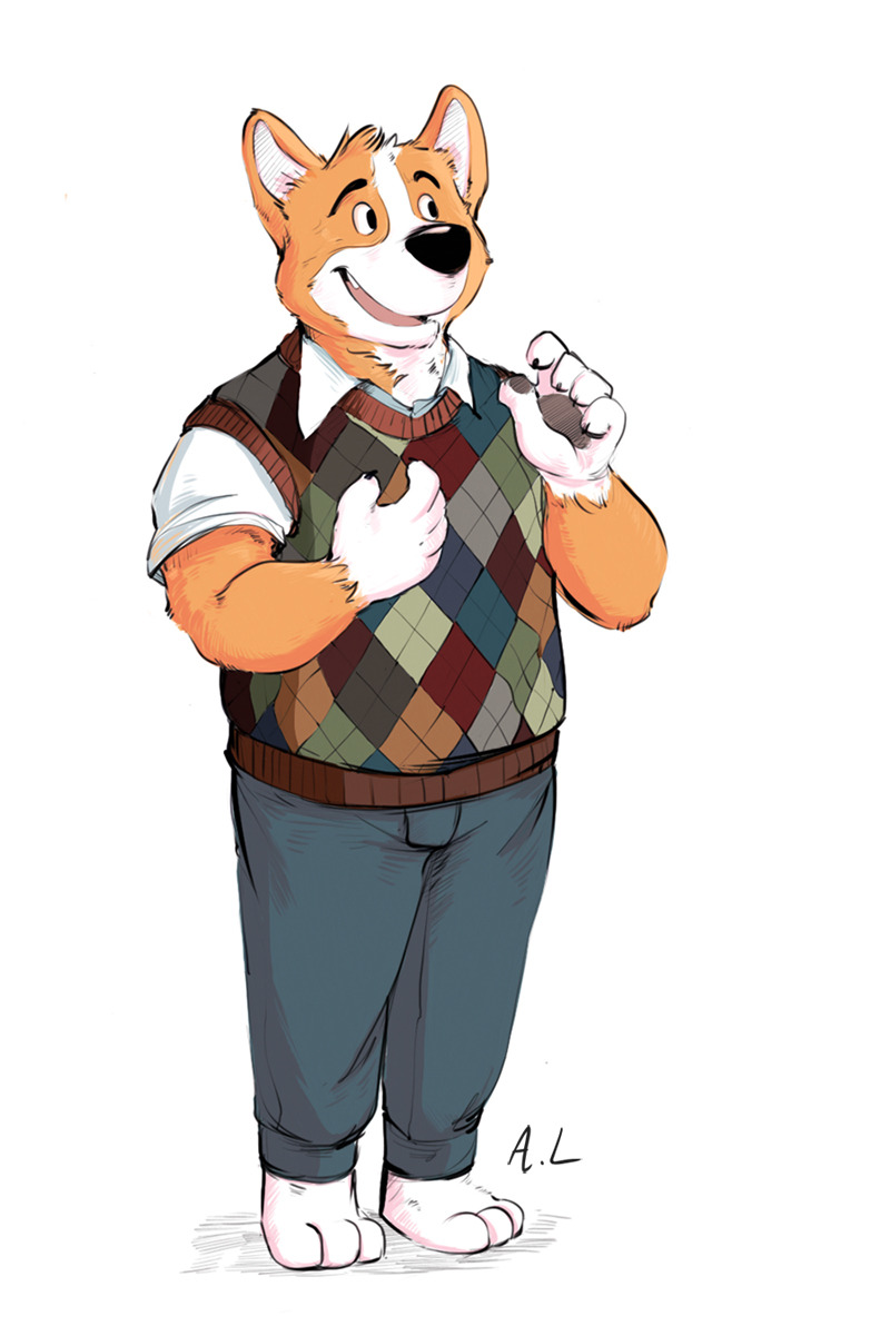 Friendly Corgi Character Illustration - Whimsical Anthropomorphic Art