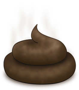 Cartoon-style brown poop emoji with two beige hands behind it, on a teal background.