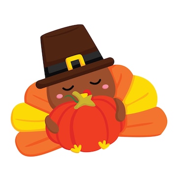 Thanksgiving Turkey Clipart - Adorable Pilgrim Bird Holding Pumpkin
