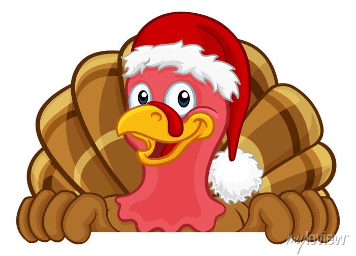 Turkey In Santa Hat Christmas Thanksgiving Cartoon Stock - Clip Art Library