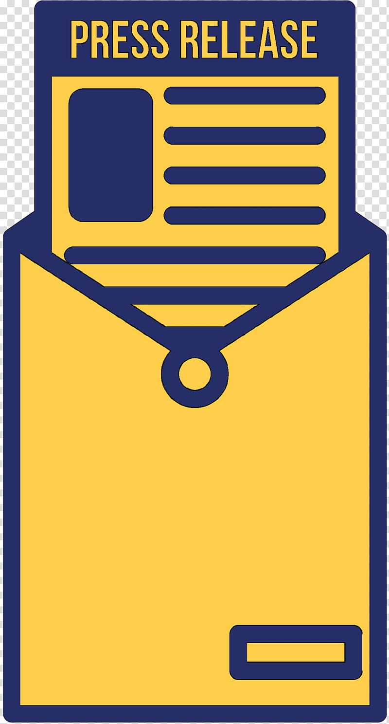 Yellow envelope with a press release document emerging, illustrated in navy blue and gold.