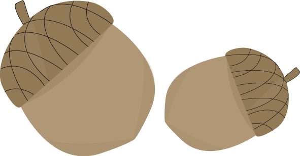 Two stylized acorns with textured caps and smooth bodies, one larger and one smaller, on a transparent background.