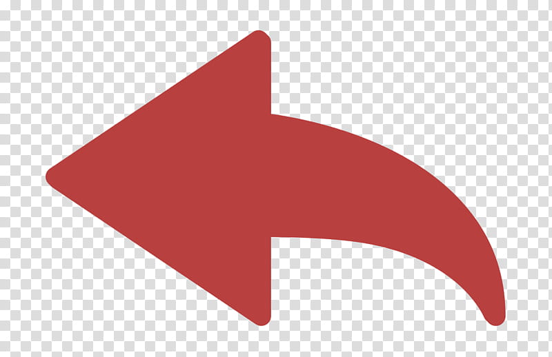 Red curved left-pointing arrow icon on transparent background, indicating backward navigation or undo action.
