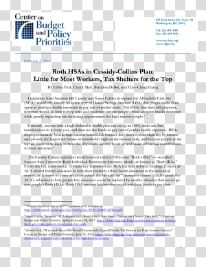 Center on Budget and Policy Priorities report titled "Roth HSAs in Cassidy-Collins Plan: Little for Most Workers, Tax Shelters for the Top"