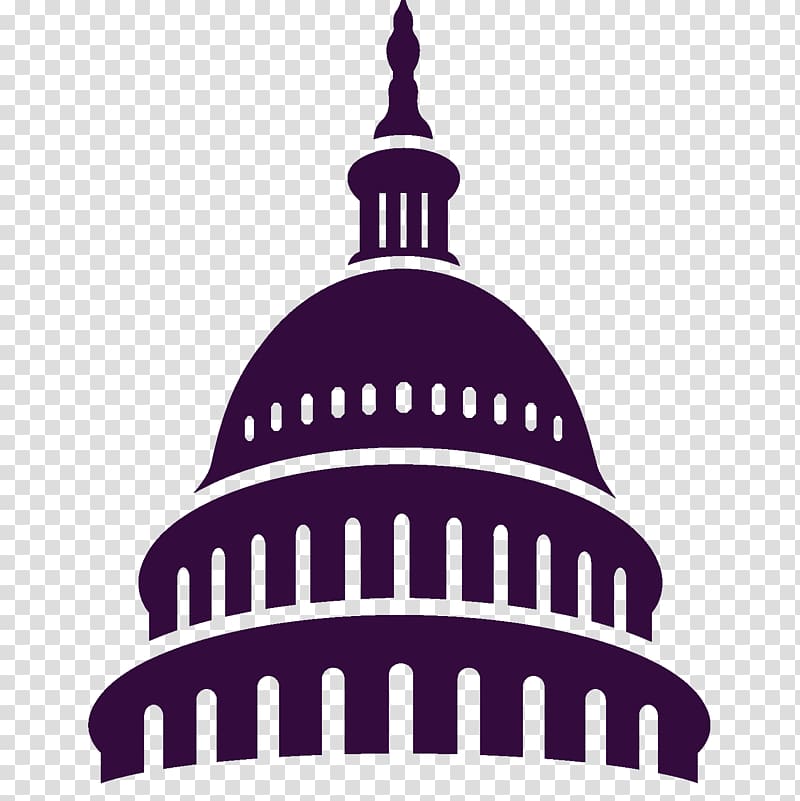 Purple silhouette of the U.S. Capitol Building dome with detailed architectural features on transparent background.