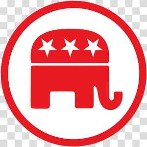Red Republican Party elephant logo with three white stars inside a red circle on transparent background.