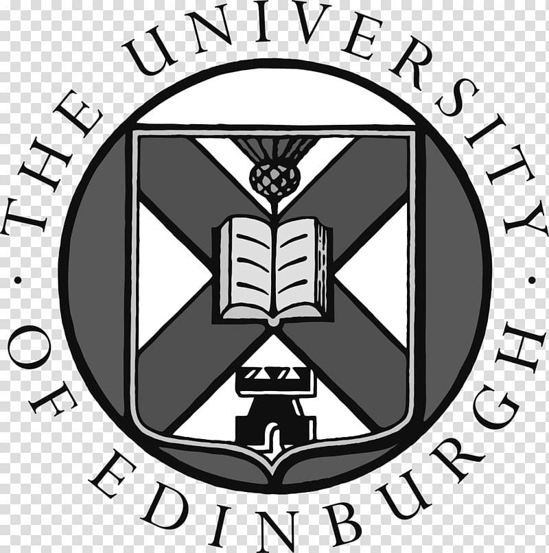 University of Edinburgh official crest featuring thistle, open book, and saltire cross on shield.