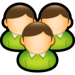 Three stylized cartoon avatars in green shirts representing a team or group collaboration.