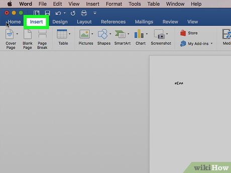 Microsoft Word interface highlighting the Insert tab in the ribbon menu.