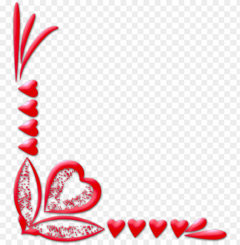 Red heart-themed decorative corner border with floral and glitter accents on transparent background.