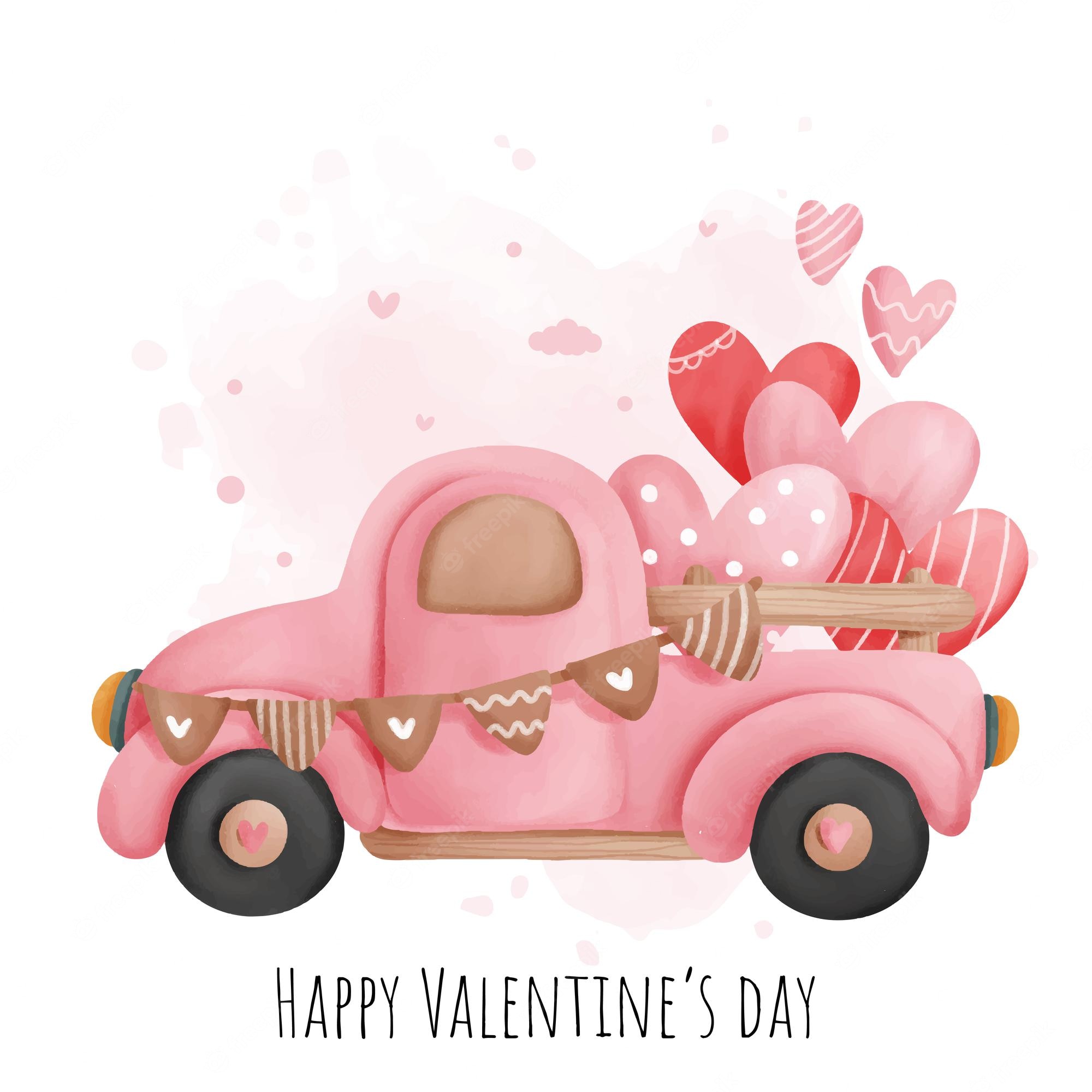 Cute Valentine’s Day Truck Illustration - Free Download for Greetings & Cards