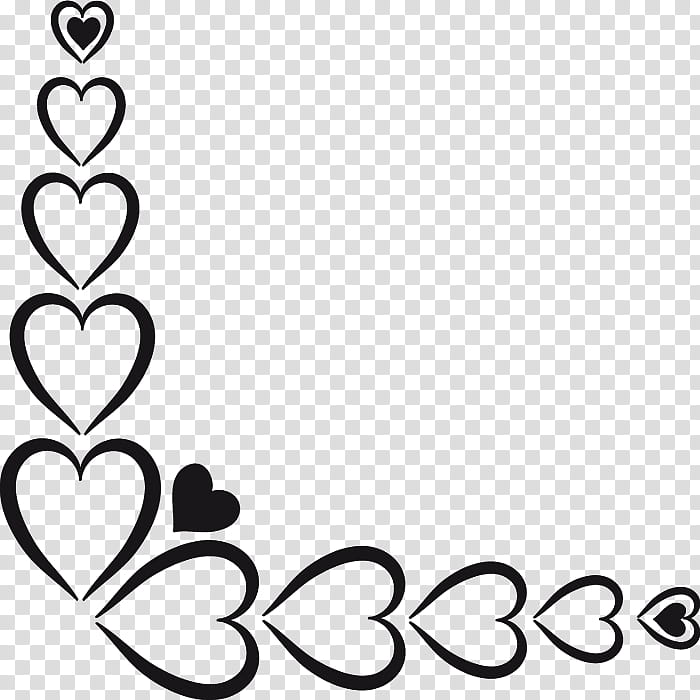 Black heart-shaped decorative border corner design on transparent background