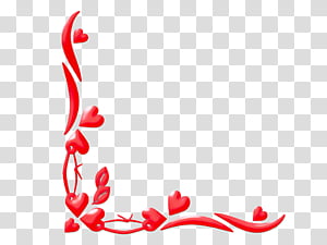Red heart-themed decorative border corner with swirling vines on transparent background.
