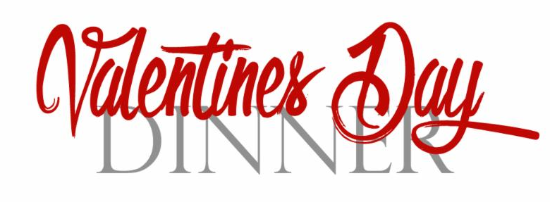 Valentine's Day Dinner logo with red cursive script over gray "DINNER" text.