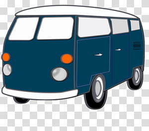 Classic blue vintage van with white roof, orange turn signals, and round headlights on transparent background.