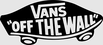 Vans "Off The Wall" logo in black and white, stylized as a skateboard with bold text.