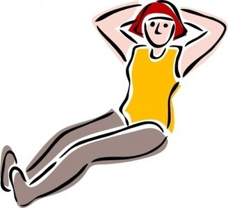 Woman in yellow tank top and red headband doing sit-ups with hands behind head.